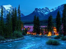 Landscape nature house r river lights mountains snowy Custom Gaming Mat Desk