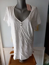 NEW Extra Touch Whit Knit Henley Tee Shirt Rib Knit Side Panels Button Detail 3X