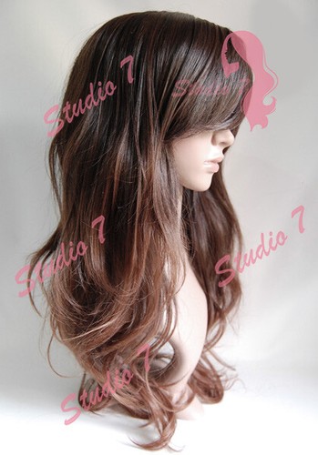 W2 Dark Brown Mix Ombre Like Real Ladies Full Wig Long Wavy Natural - studio7-uk - Picture 3 of 5