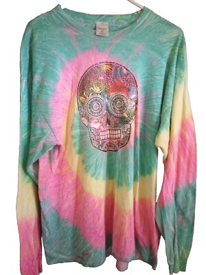 Destinations Day Of The Dead Tie Dyed T-shirt Made In The USA Long Sleeve Extra