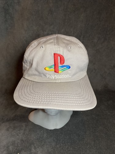 Y2K seltene offizielle Sony Playstation Mütze wendbarer verstellbarer Riemen grau/schwarz