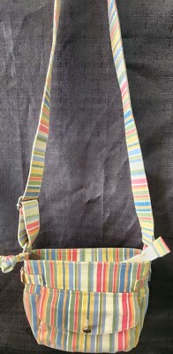 Fossil St Moritz Striped Canvas Adjustable Shoulder Bag w/ Zip Pockets Purse
