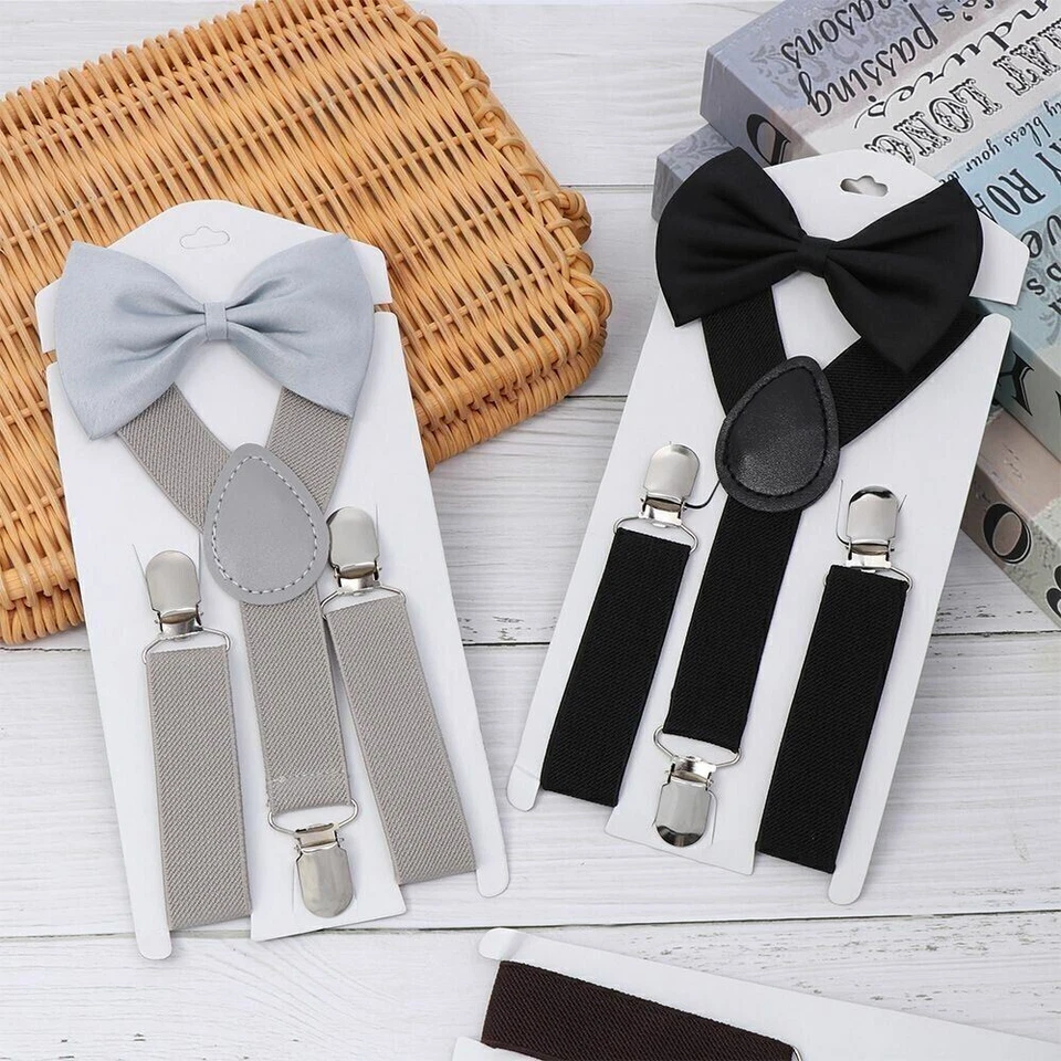 Kids Boys Girls Matching Elastic Braces Suspenders And Bow Tie Set Wedding Gift - Image 3 of 4