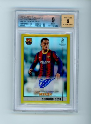 2020 Sergino Dest Topps Merlin Chrome Gold FC Barcelona Autographed 28/50 BGS 9