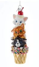 Kurt Adler Noble Gems Ice Cream Cone Cats Glass Christmas Tree Ornament NBX0061
