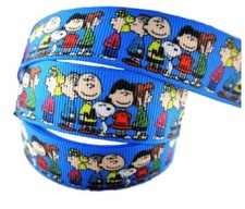 Charlie Brown and Snoopy W/Cast 1" Wide Repeat Ribbon Sold in Yard Lots