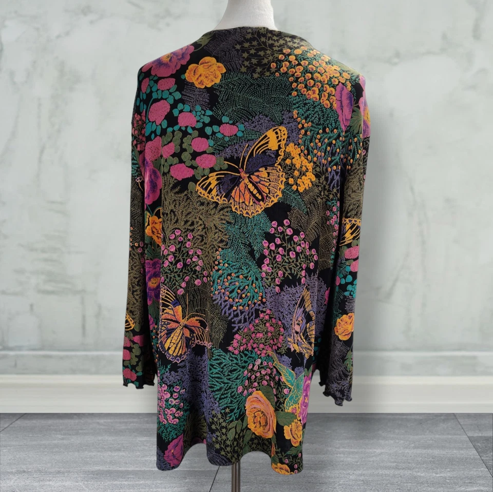 Chaqueta Vikki Vi Colorida Mariposa Corbata Frontal Talla 1X Floral Slinky Tejido Cárdigan Foto 3 de 4