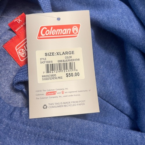 Coleman Blue River Heather Hoodie Kangaroo Pockets Mens XL - Picture 18 of 19