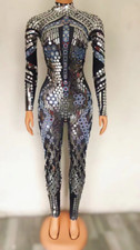 Silver Sequins Mirror Jumpsuit Women Dancer Singer Costume Evening Show Outfit