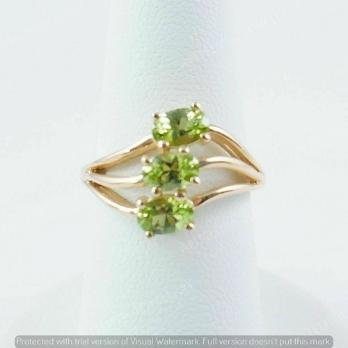 3Ct Peridot Simulated Women's Beautiful Three Stone Ring 14K Yellow Gold Finish - Picture 2 of 9