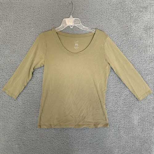 J. Jill Perfect Pima Ballet Sleeve Womens Shirt Top Olive Green Size M