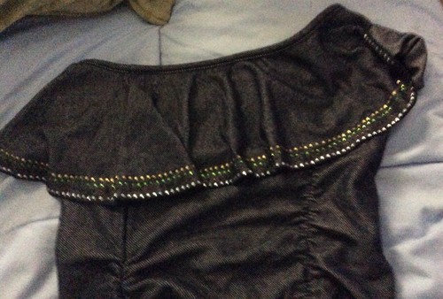 Womens Dark Blue, Jean Look Alike 1 Sleeve Shorts Romper Size medium Rocawear - Picture 5 of 10