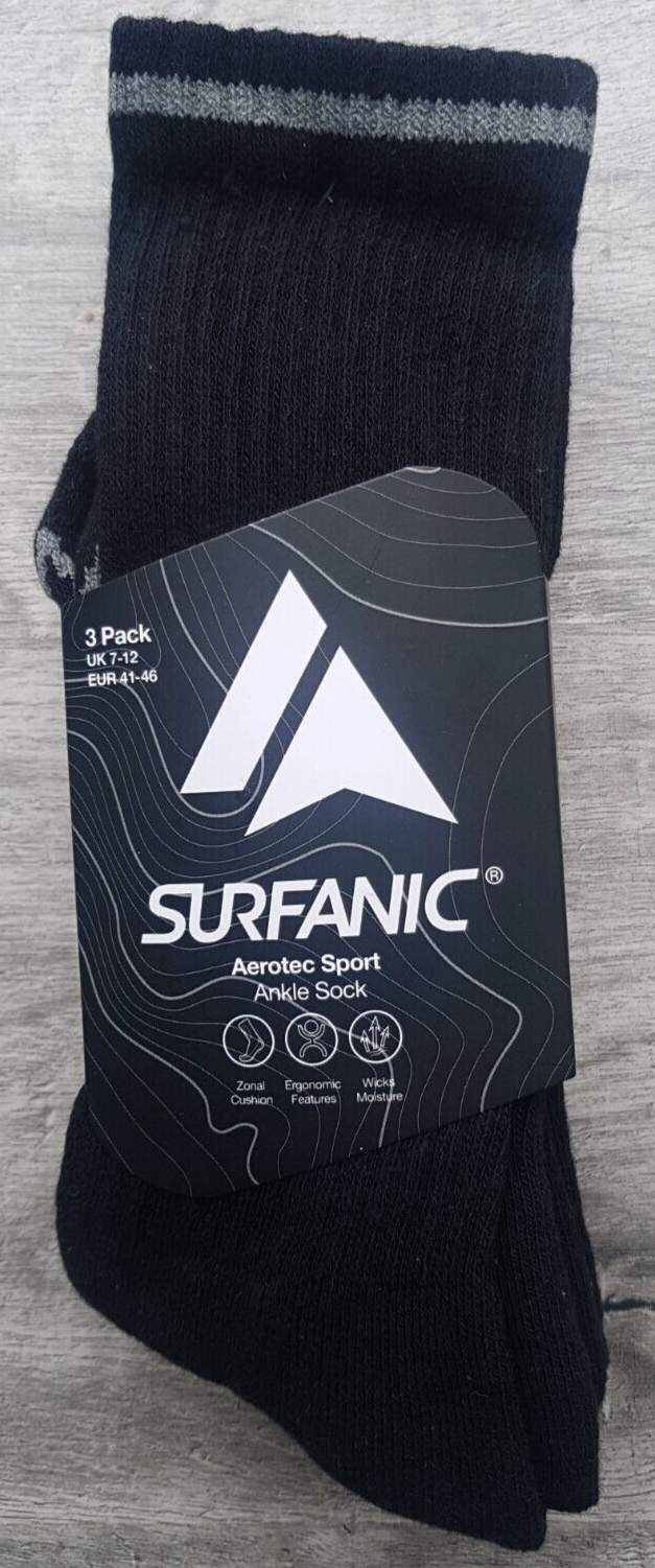 Surfanic Crew Socks Aerotec Sport Pack of 3 pairs Size UK  7 - 11-image