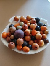 vintage LOT mixed wood beads for jewelry crafts macrame asst sizes colors 2.23oz