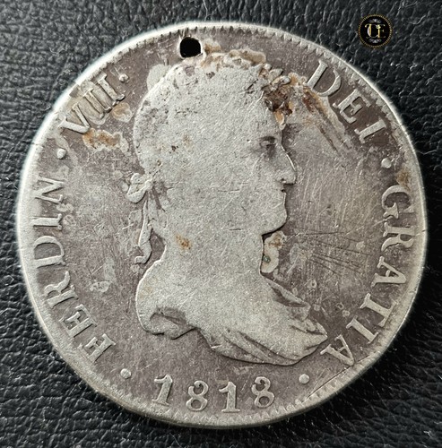 1818 8 Reales BOLIVIA Coin, POTOSI PJ FERDINAND VII SILVER .896 ¡GOOD YEAR! - 第 5/5 張圖片