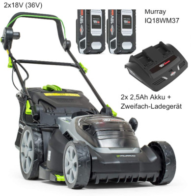 Akku-Rasenmäher Murray IQ18WM37, inkl. 2 Akkus und Zweifach-Ladegerät, 37 cm