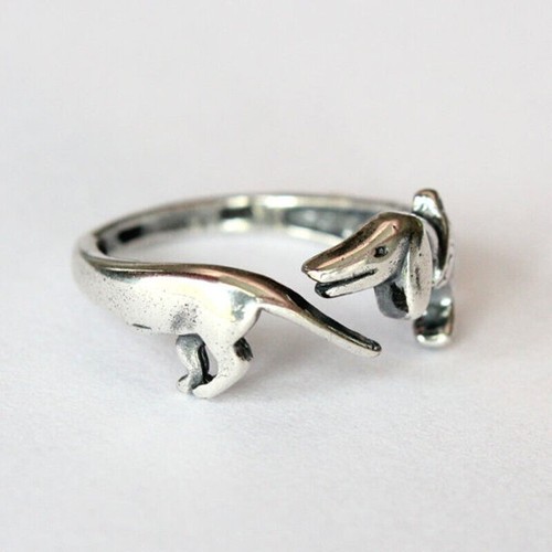 Ancient Silver Plated Dachshunds Ring Handmade Retro Animal Jewelry Dog Memorial - Imagen 2 de 8