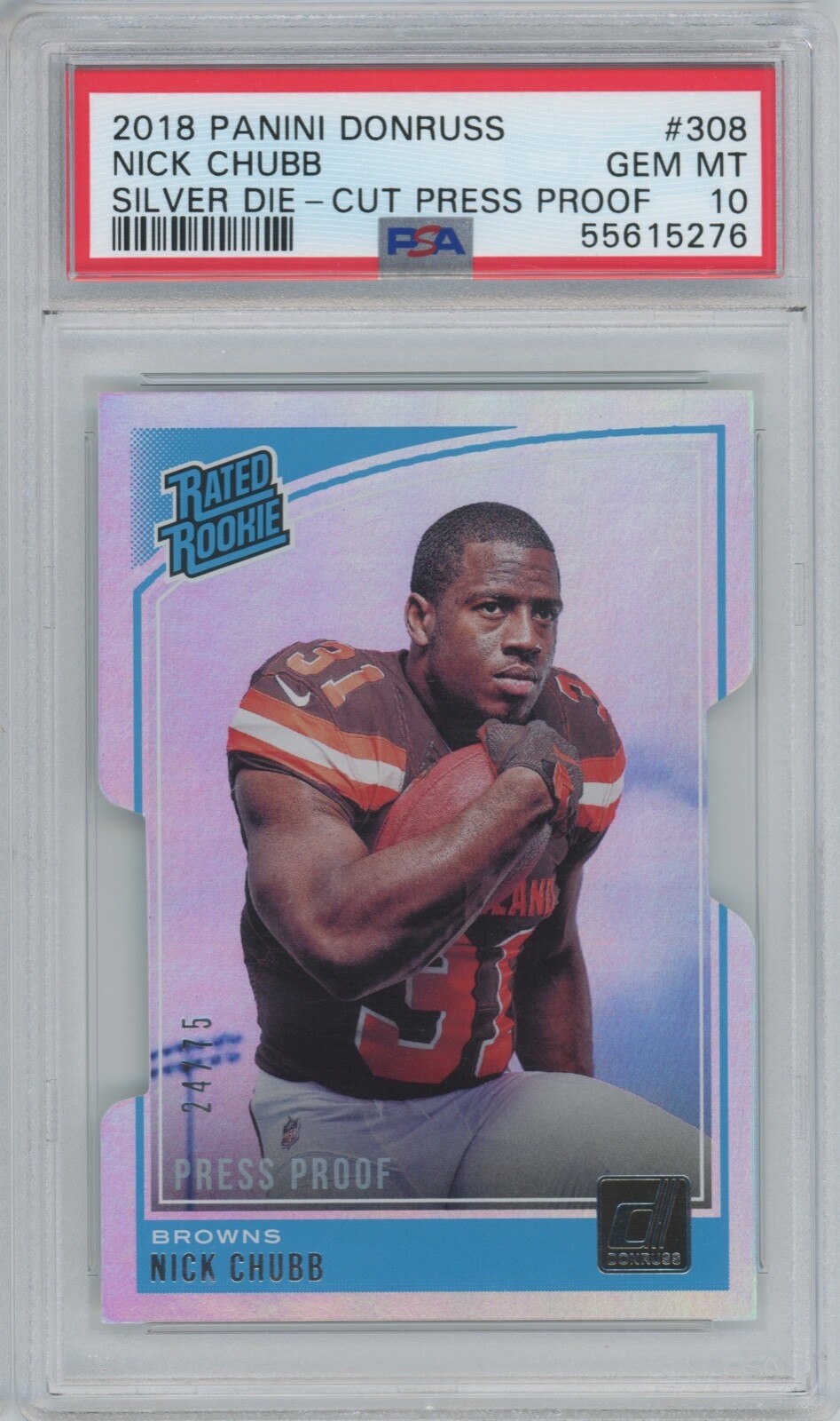 Nick Chubb Panini Donruss #308 Silver Die-Cut Press Proof