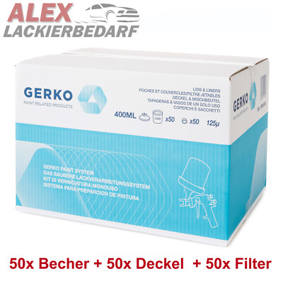 50x GERKO Becher Paint System Kit 125 µ 400ml Autolack Lackierpistole