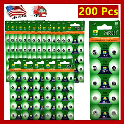 200 Pcs AG4 LR626 377A SR66 1.5V Alkaline Button Cell Watch Batteries Bulk Lot