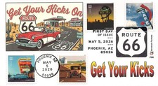Ruta 66 - los 8 sellos - FDC 2026 - Juego de 2 - McIntosh Cachets - Cinco de Mayo