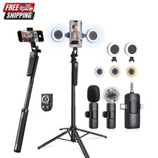 71 Adjustable Vlogging Kit with Tripod, Wireless Mic LED Lights for Creators
