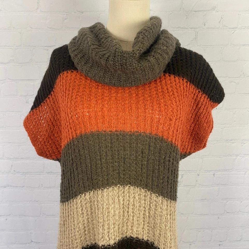 Y2K Turtleneck Brown Orange Stripe Italian Mohair Knit Mini Bodycon Dress Size ? Foto 3 de 4