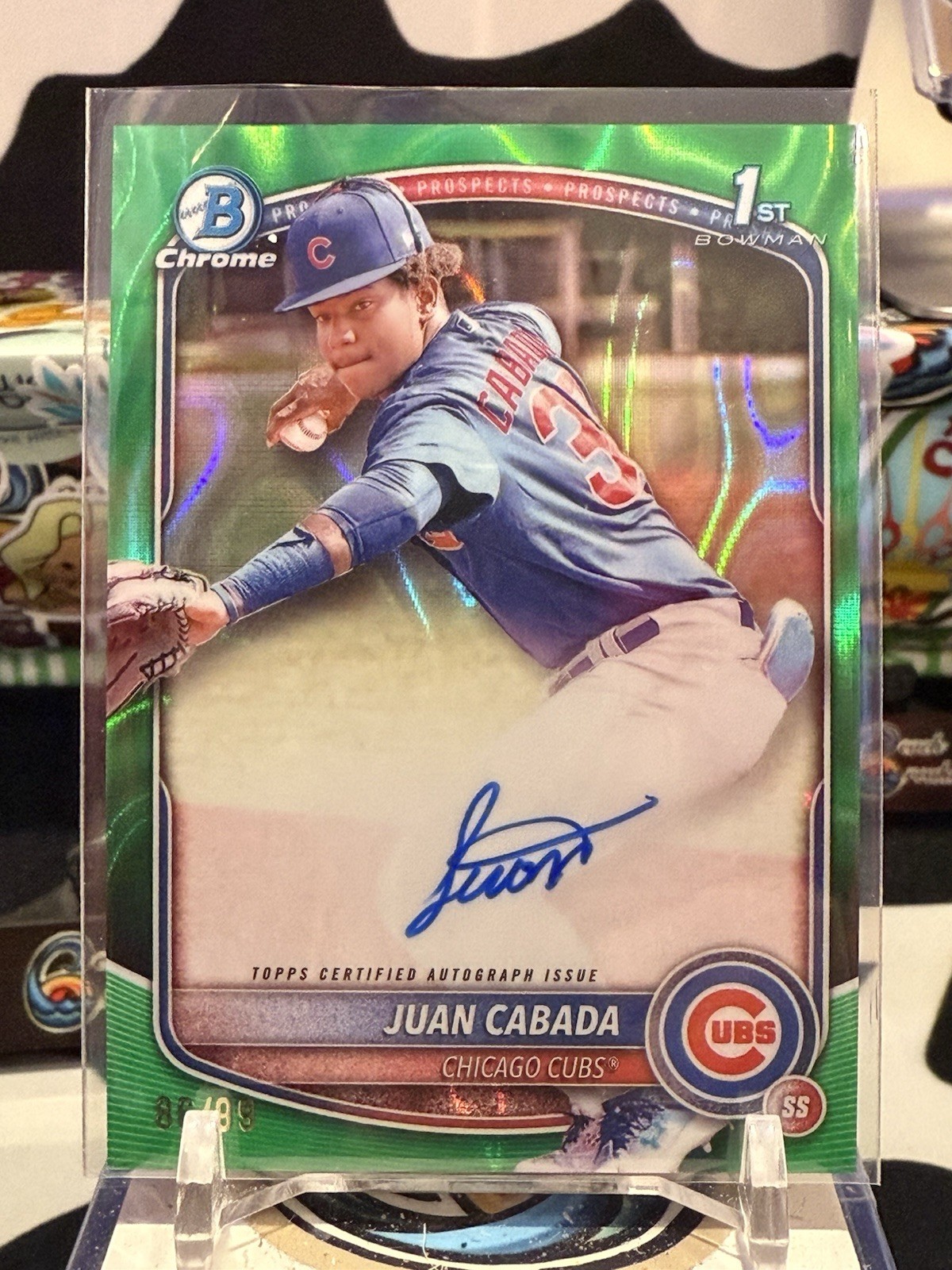 2025 Bowman Chrome JUAN CABADA #CPA-JC 1st Green Lava Refractor Auto /99 Cubs TZ