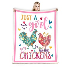 Chicken Blanket,Chicken Decor Gift Blanket,Just A Girl Who Loves Chickens Sof...