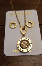 Reversible heart inspired round pendant necklace earings stainless steel