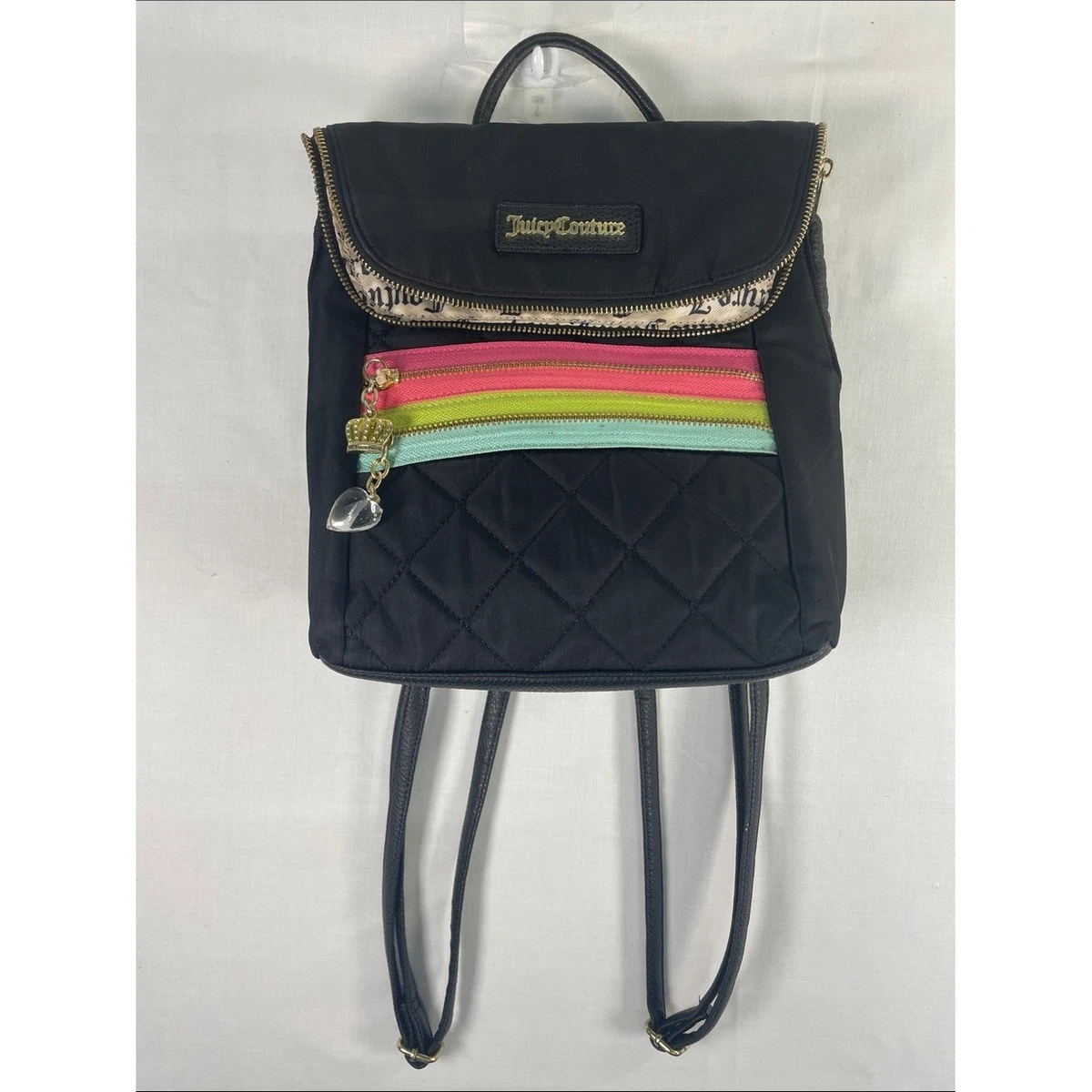 Juicy Couture‎ Quilted Backpack Beige Black Trim Nylon Mini Laptop Travel Bag Juicy Couture Backpack Black Bags & Handbags for Women for  main image 2
