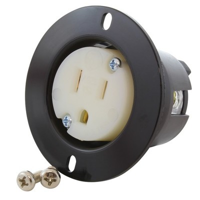 AC WORKS  ASOU515R NEMA 5-15R Flange Outlet, 15A 125V, Heavy-Duty