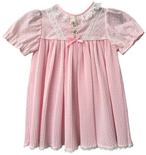 Vintage Easter Swiss Dot Dress 3T Lace Micro Pleats Bow Rose Pink 80s Princess