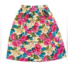 VTG 70s Deadstock Bold, vibrant, floral, midi Skirt cottagecore Granny USA 14