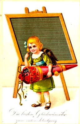 AK Schule - 1. Schulgang - Mädchen m. Tüte -Klassentafel - Verlag: EAS 5003