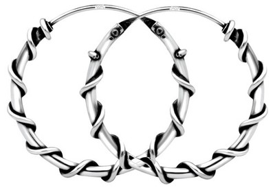 925 Sterling Silver Twisted Rope Bali Hoop Earrings   18mm x 1.2mm
