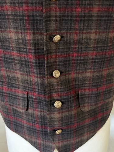 Vintage Pendleton Vest Mens Medium Red Plaid Virgin Wool Button See Measurements - Picture 3 of 18