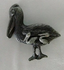 Torino Vintage Pewter Pelican Brooch, Necklace, and Earrings Set