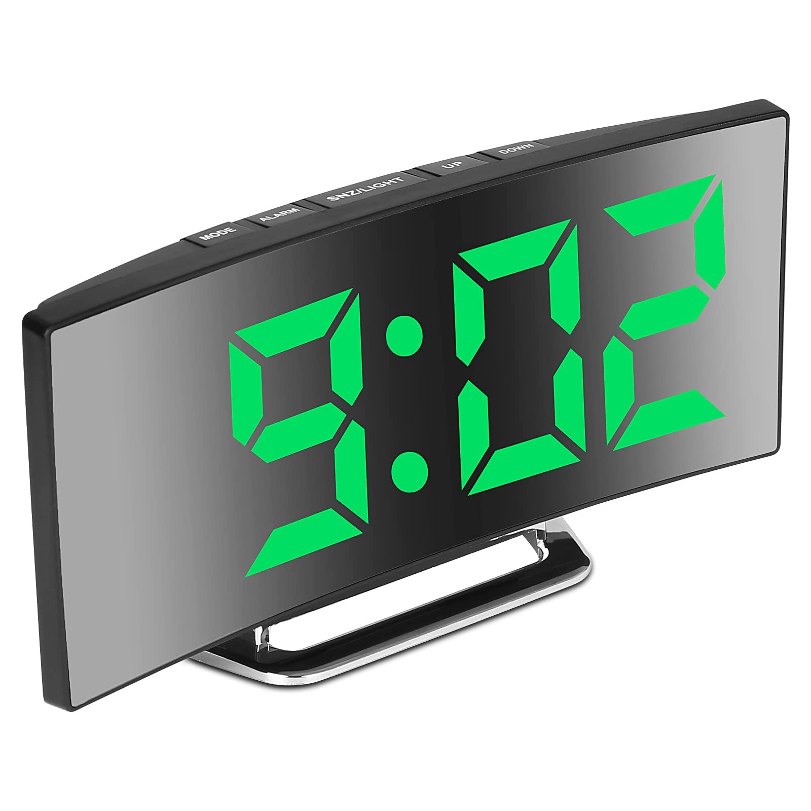 Green Digital Alarm Clock for Bedrooms, Bedside Mirror Clock with Snooze, USB