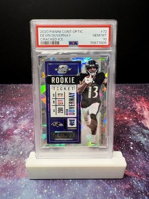 2020 Panini Optic Rookie Ticket Devin Duvernay #72 Cracked Ice /22 PSA 10