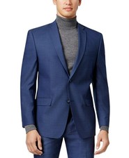 Andrew Marc Mens Slim fit 2 Piece Suit 44 R / 37 Waist Blue Solid Stretch