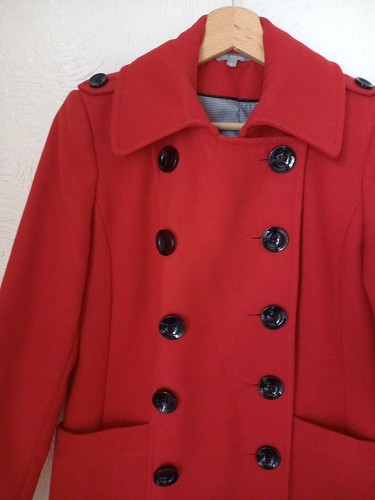 M&S UK 10 Women's Bright Red Double Breasted Peacoat Smart Classic - Picture 2 of 7