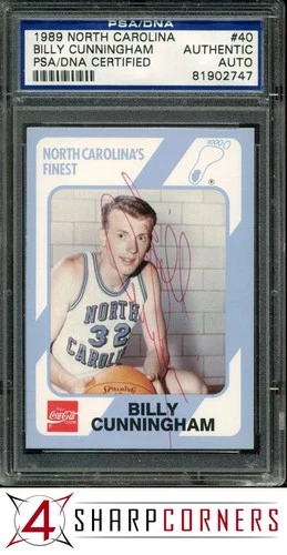 1989 COLLEGIATE COLLECTION NORTH CAROLINA #40 BILLY CUNNINGHAM PSA AUTH DNA AUTO