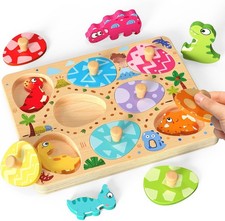 Wooden Puzzles for Toddlers, 8 Pcs Dinosaur Matching Egg Puzzle, Montessori Toys