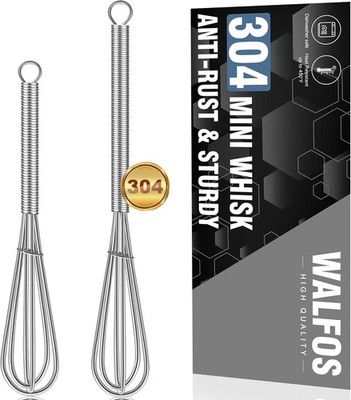 Walfos Mini Whisks Stainless Steel, Small Whisk 2 5+7 in Silver, Silver-Mini 