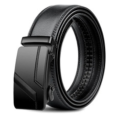 Men's Micro-Adjustable Ratchet Belt - Black Smooth Automatic Buckle No Holes