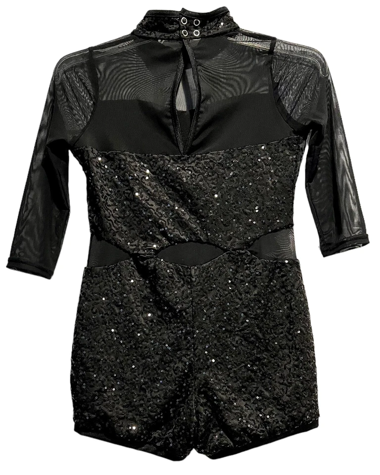 Mameluco Weissman Negro Malla Cuentas Secuenciado Niñas Talla XL Ropa de Baile Disfraz Elegante Foto 2 de 4