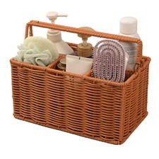 Portable Shower Caddy, Rattan Bathroom Organizer with Handle brown