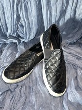 Steve Madden Womens Sneaker 9 Black Quilted Faux Leather Low Top Slip On Shoe