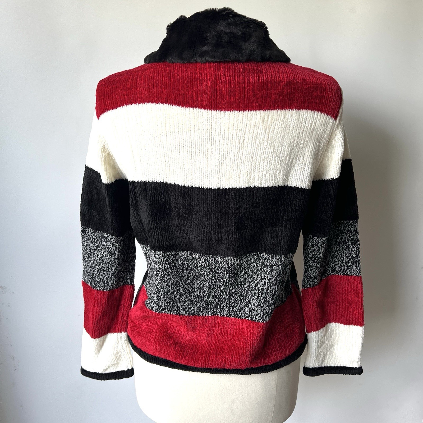 Vtg Chenille Patchwork Full Zip Jacket Sweater Sz… - image 3